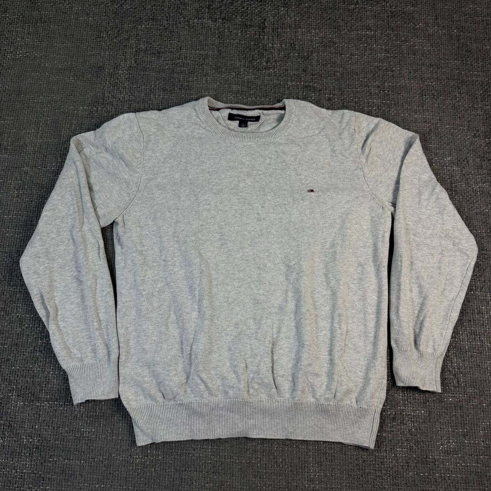 Tommy Hilfiger Crewneck Sweater Mens M Grey Embroidered Logo Pullover
